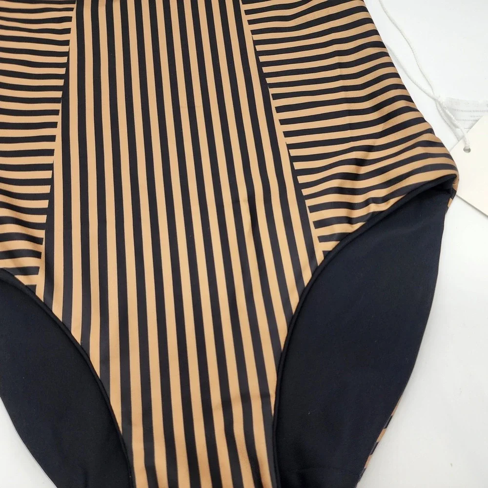 BAIIA Valencia Reversible Bikini Bottoms Women's 6 Black Tan Striped High Waist